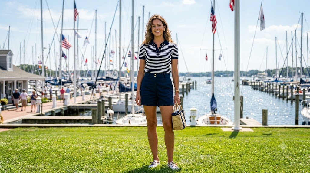 Nautical Striped Polo Knit & Tailored Navy Shorts